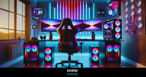 Modern gaming setup featuring dual monitors, RGB lighting, and ergonomic accessories in 2025.