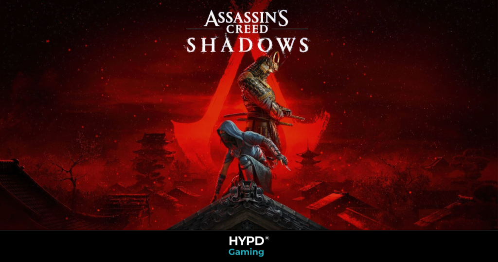 Assassin’s Creed Shadows key visual featuring a samurai and a shinobi against a red backdrop with the iconic Assassin’s Creed logo.