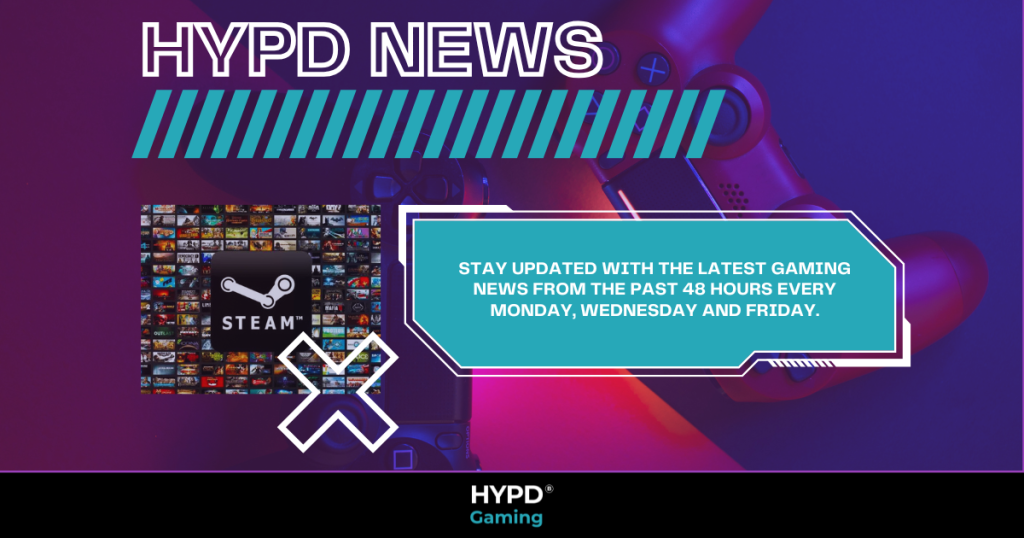 HYPD Gaming News banner featuring Steam and PlayStation imagery, highlighting the latest gaming news updates every Monday, Wednesday, and Friday