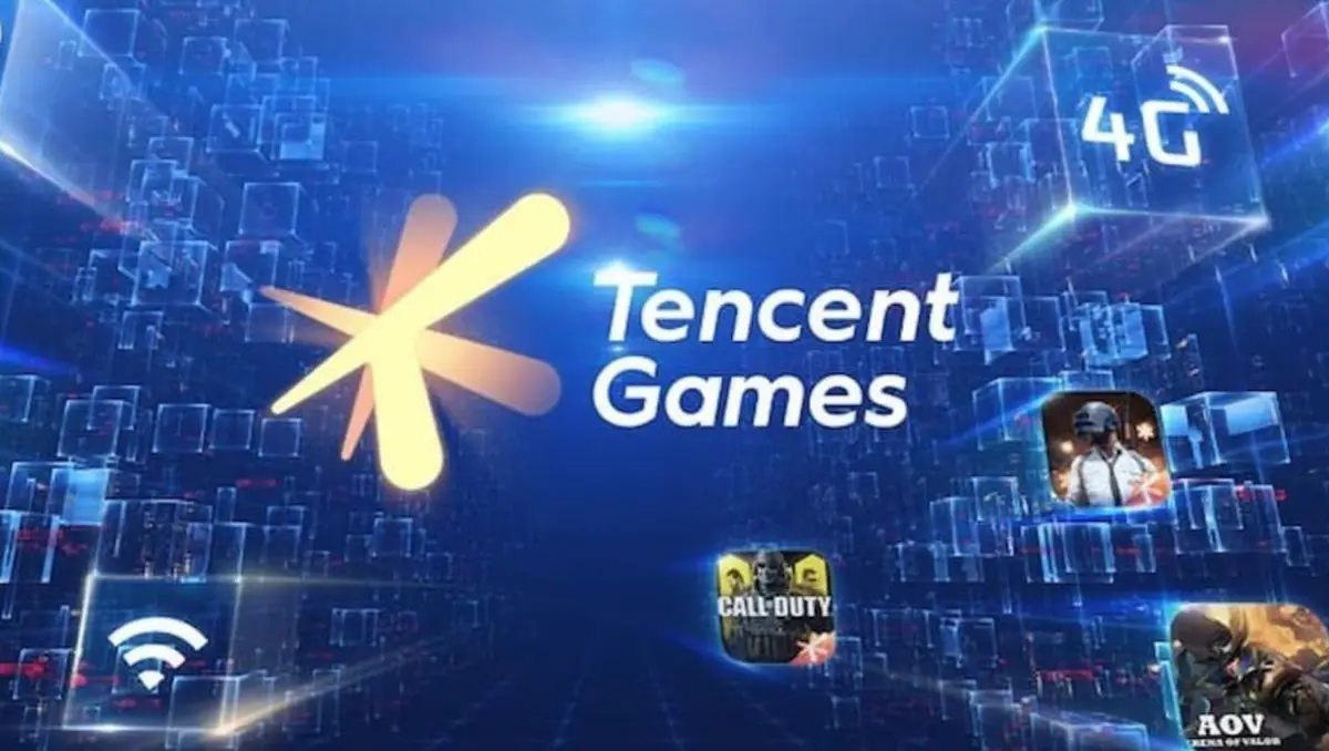 Gaming World News: Tencent Games logo with a futuristic digital background, featuring game icons like Call of Duty, PUBG Mobile, and Arena of Valor