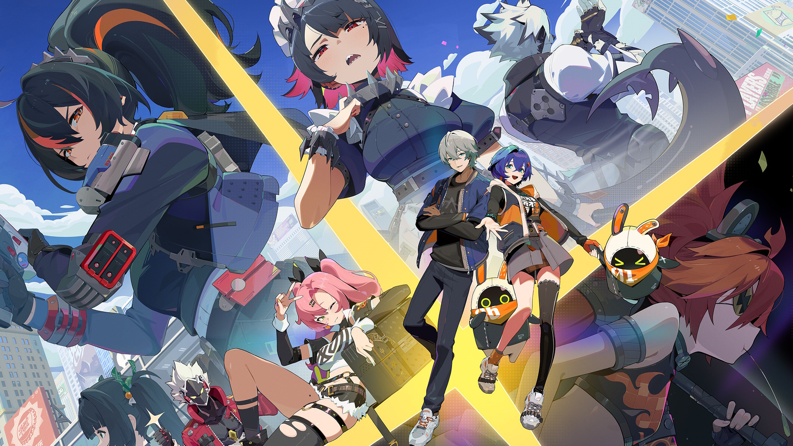 Gaming World News: A dynamic promotional image for Zenless Zone Zero showcasing various playable characters in action poses against a futuristic city backdrop.