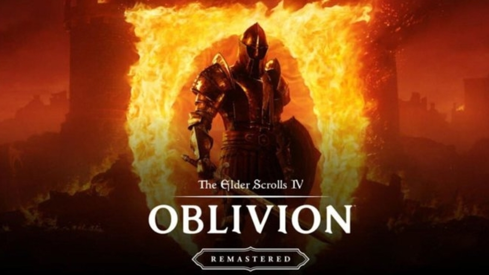 Gaming World News: Armoured warrior standing in front of a fiery portal in The Elder Scrolls IV: Oblivion Remastered promotional artwork