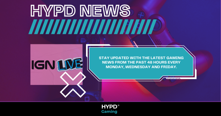 HYPD News graphic promoting bi-weekly gaming updates with IGN Live feature and PlayStation controller background