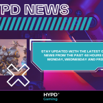 HYPD News graphic promoting the latest gaming world news updates every 48 hours, featuring Overwatch 2 heroes and a PlayStation controller.