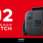 Official Nintendo Switch 2 console with new magnetic Joy-Cons and upgraded dock, showcased by HYPD Gaming on a red background.