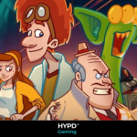 Colourful cartoon characters from Elroy and the Aliens, featuring Elroy, a grumpy detective, a determined girl, and quirky alien creatures against a cosmic backdrop.