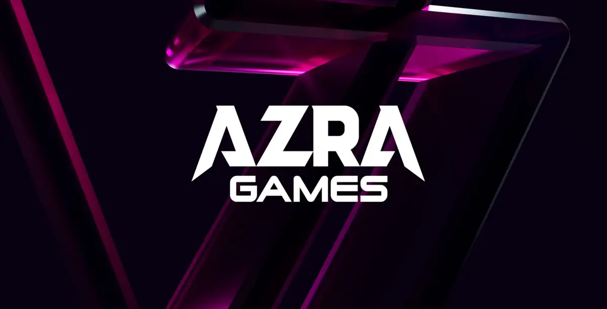 Gaming World News: Azra Games logo with neon pink and black background, representing the Web3 studio’s futuristic branding