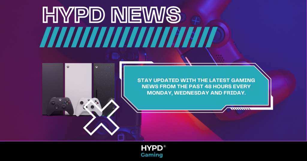 Xbox consoles and gaming controllers featured in HYPD Gaming News banner promoting updates every Monday, Wednesday, and Friday.
