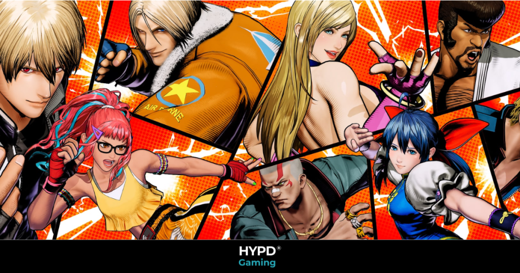 Official character roster artwork for Fatal Fury: City of the Wolves featuring Terry Bogard, Rock Howard, and new fighters in dynamic comic-style poses