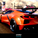 Orange supercar with rear spoiler racing through a Forza Horizon 5 festival track on PlayStation 5