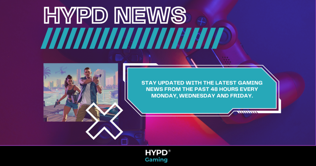 GTA VI characters with HYPD News banner promoting the latest 48-hour gaming world news published every Monday, Wednesday and Friday