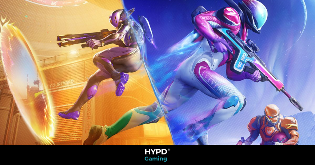 Splitgate 2 players clash in portal-powered, high-speed combat with vibrant, futuristic armour and weapons.