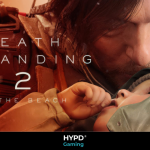 Death Stranding 2: On the Beach cover art featuring Sam Porter Bridges holding and comforting a baby.