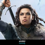 Ryn, the protagonist of Echoes of the End, wielding her sword against icy Nordic backdrops in the fantasy adventure game.