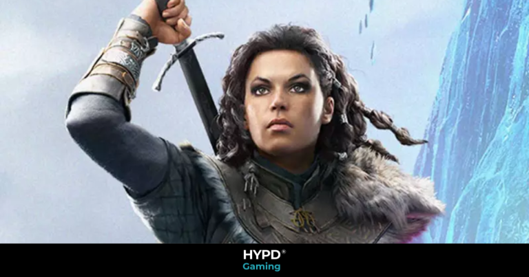 Ryn, the protagonist of Echoes of the End, wielding her sword against icy Nordic backdrops in the fantasy adventure game.