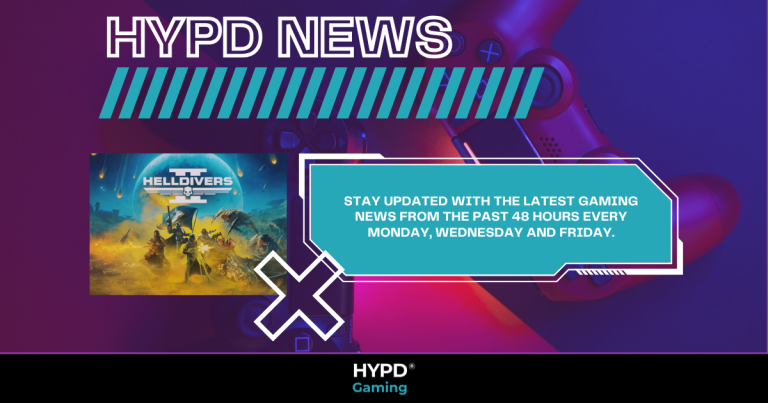 HYPD Gaming News graphic promoting Helldivers 2 and weekly updates on the latest gaming highlights from the past 48 hours