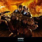 Marcus Fenix and squad battling Locust in fiery battleground from Gears of War Reloaded