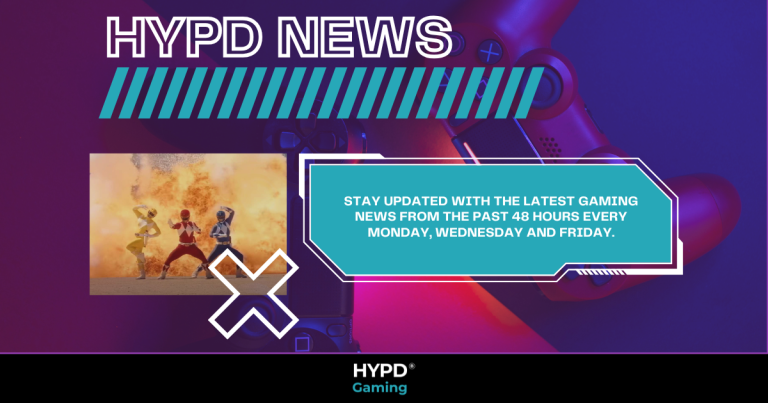 HYPD News graphic promoting gaming updates every 48 hours with Power Rangers imagery and a PlayStation controller background