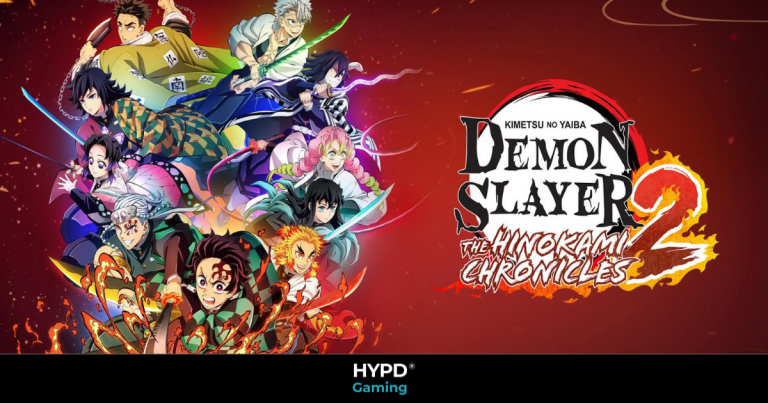 Official key art for Demon Slayer Kimetsu no Yaiba – The Hinokami Chronicles 2 featuring main characters in battle poses.