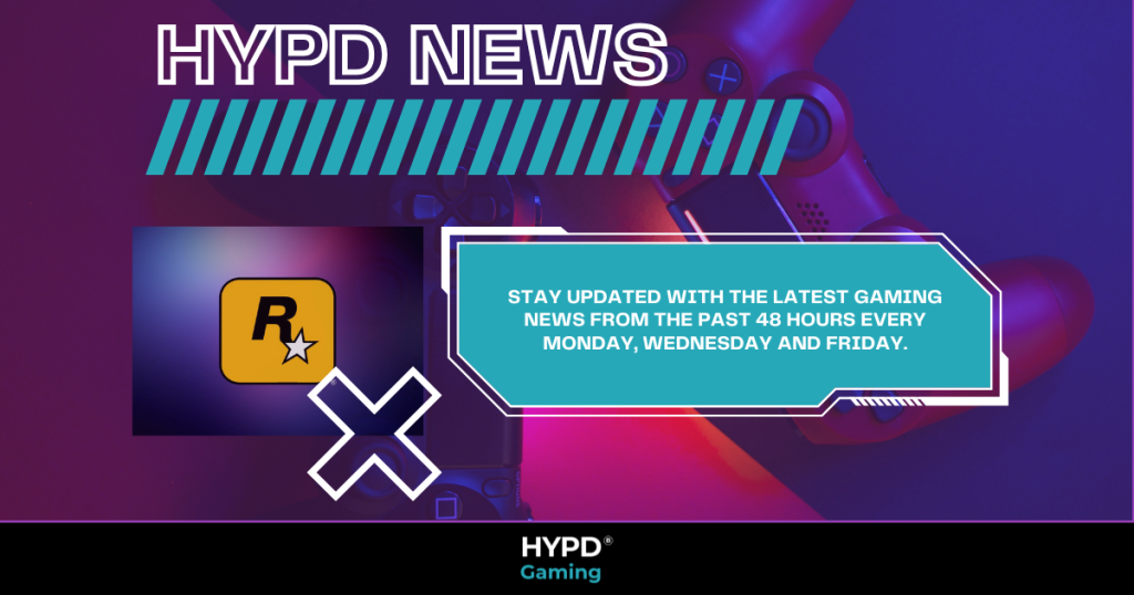 HYPD News banner promoting the latest gaming updates from the past 48 hours with Rockstar Games logo and PlayStation controller background.