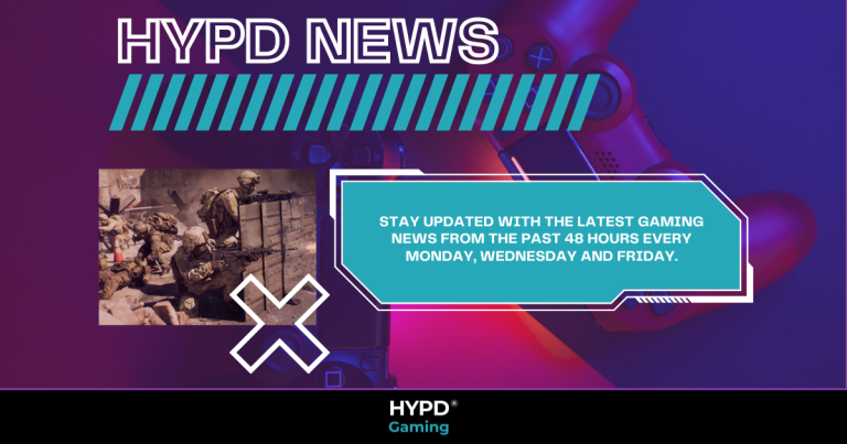 HYPD Gaming news graphic promoting the latest 48-hour gaming highlights released every Monday, Wednesday, and Friday