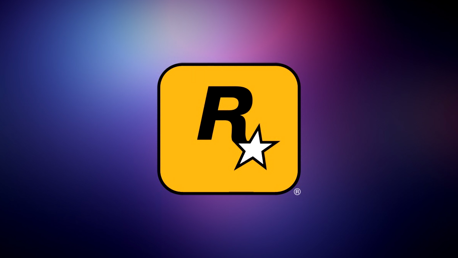 Gaming World News: Rockstar Games logo featuring a bold yellow square with black “R” and white star on a purple-blue gradient background