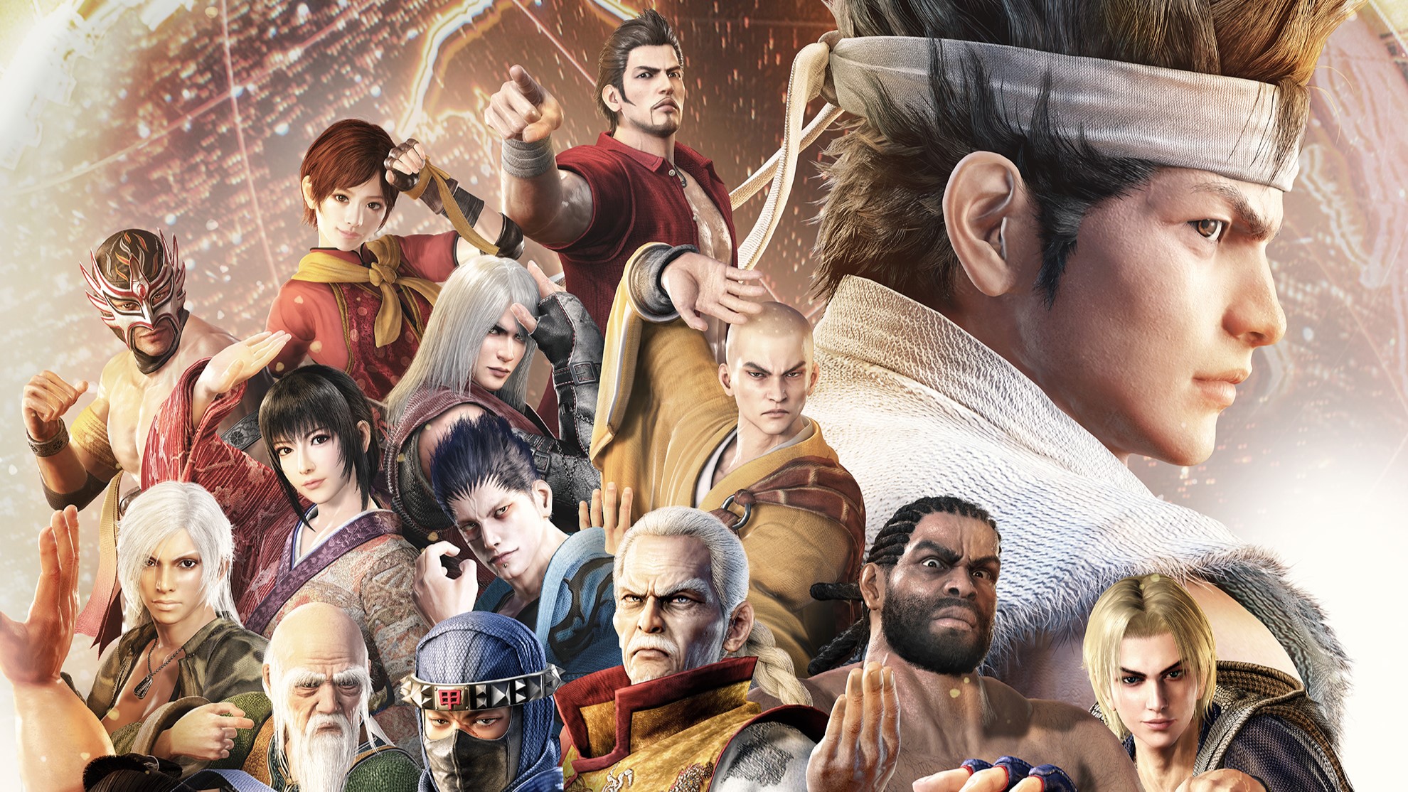 Virtua Fighter 5 R.E.V.O. World Stage key art featuring iconic fighters posing in dynamic stances ahead of the October 30 launch