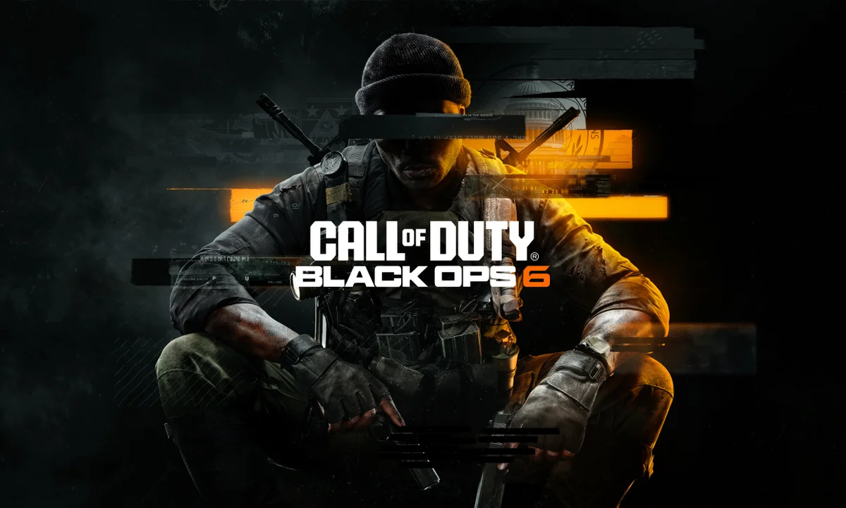 Promotional image for Call of Duty: Black Ops 6 featuring a soldier in tactical gear sitting in a dark setting with orange light accents.