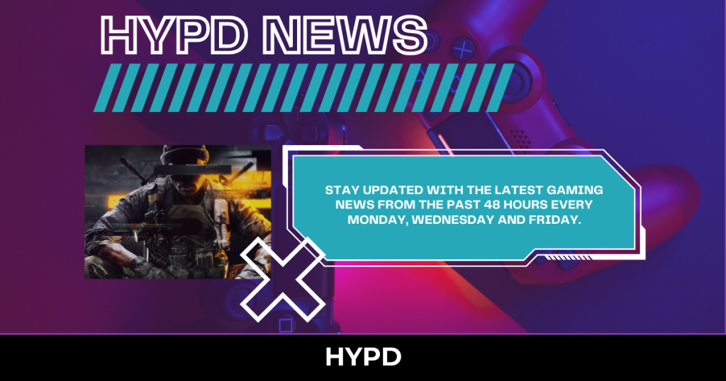 Promotional banner for HYPD News featuring gaming highlights and updates every Monday, Wednesday, and Friday with a Call of Duty-themed image and vibrant controller background.