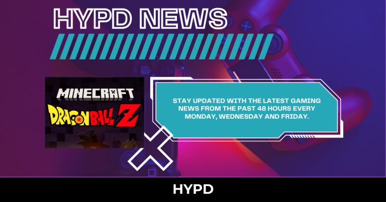 HYPD News graphic featuring Minecraft and Dragon Ball Z crossover with gaming updates from the past 48 hours.