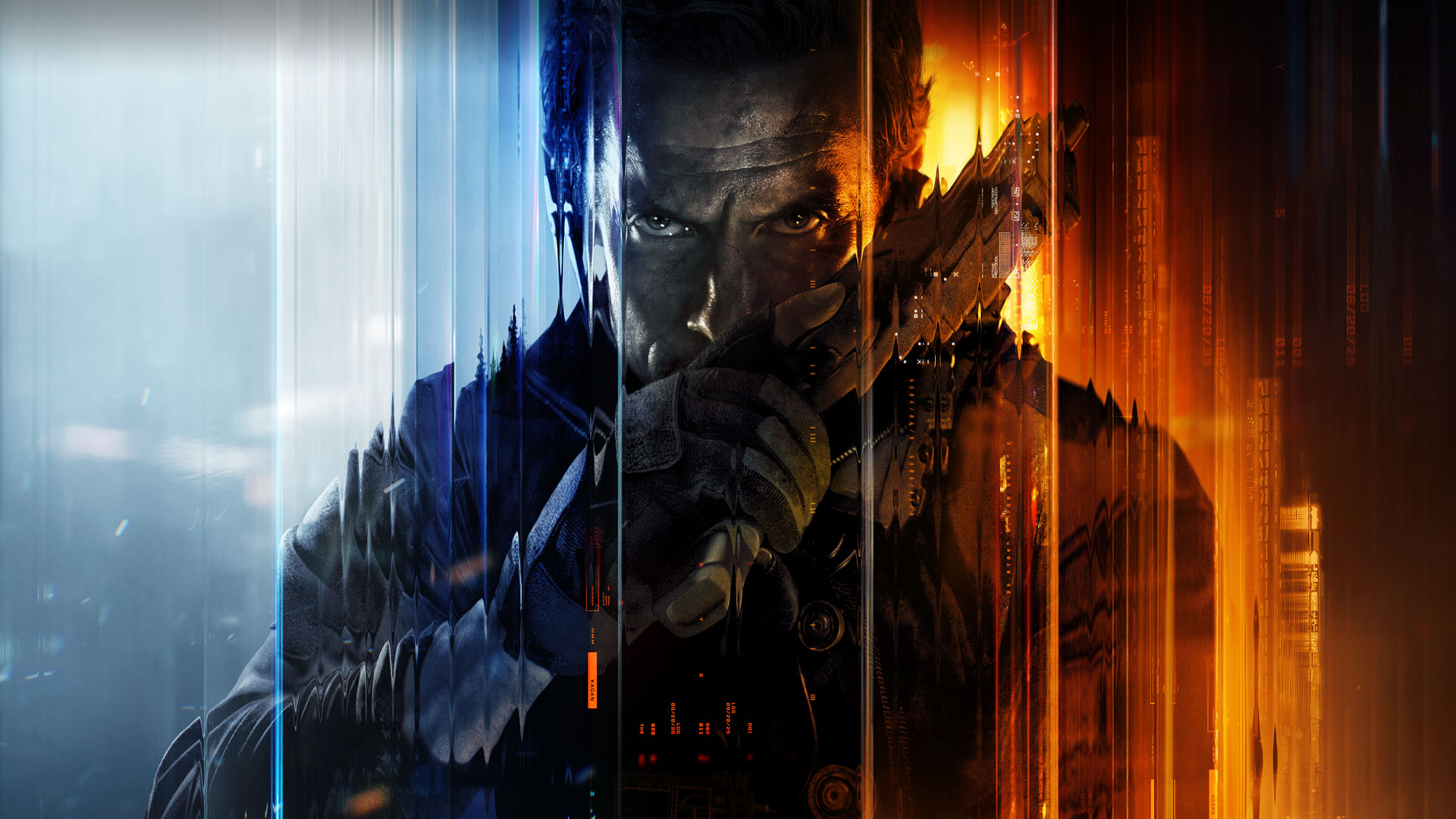 Dramatic split-tone artwork of a soldier from Call of Duty: Black Ops 7, featuring blue and orange lighting effects.