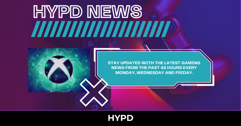 Promotional HYPD News banner showing Xbox artwork, gaming controllers, and text announcing regular 48-hour gaming news updates every Monday, Wednesday, and Friday.