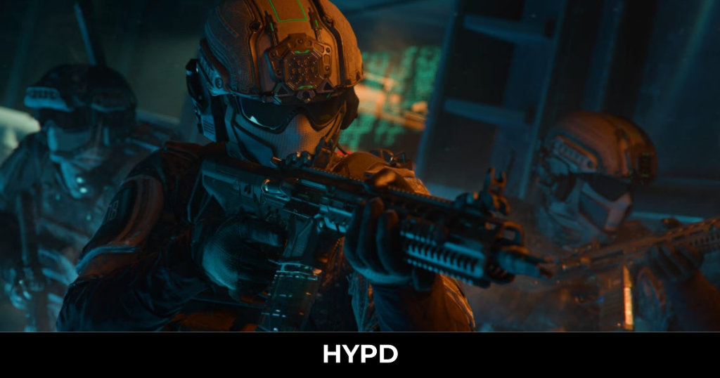 Elite soldiers advancing with rifles in a dark, high-tech Black Ops 7 combat environment