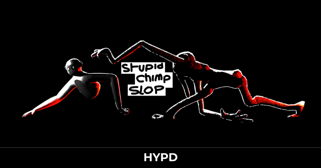 Promotional artwork for Stupid Chimp Slop, a chaotic multiplayer VR survival horror game featuring distorted chimp characters in a dark, high-contrast scene