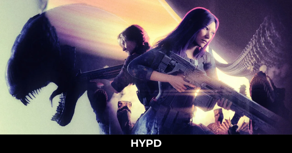 Code Violet sci-fi horror gameplay scene showing armed survivors facing alien creatures in a dark futuristic facility