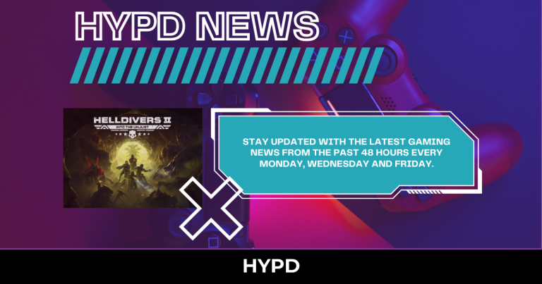 HYPD gaming news graphic highlighting the latest video game updates from the past 48 hours, featuring Helldivers 2