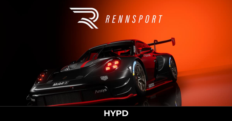 RENNSPORT GT racing car showcased against a bold orange backdrop, highlighting the game’s competitive sim racing focus