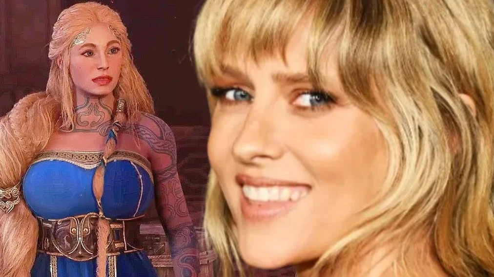 Side-by-side image showing the Norse goddess Sif from God of War Ragnarök alongside a live-action casting comparison