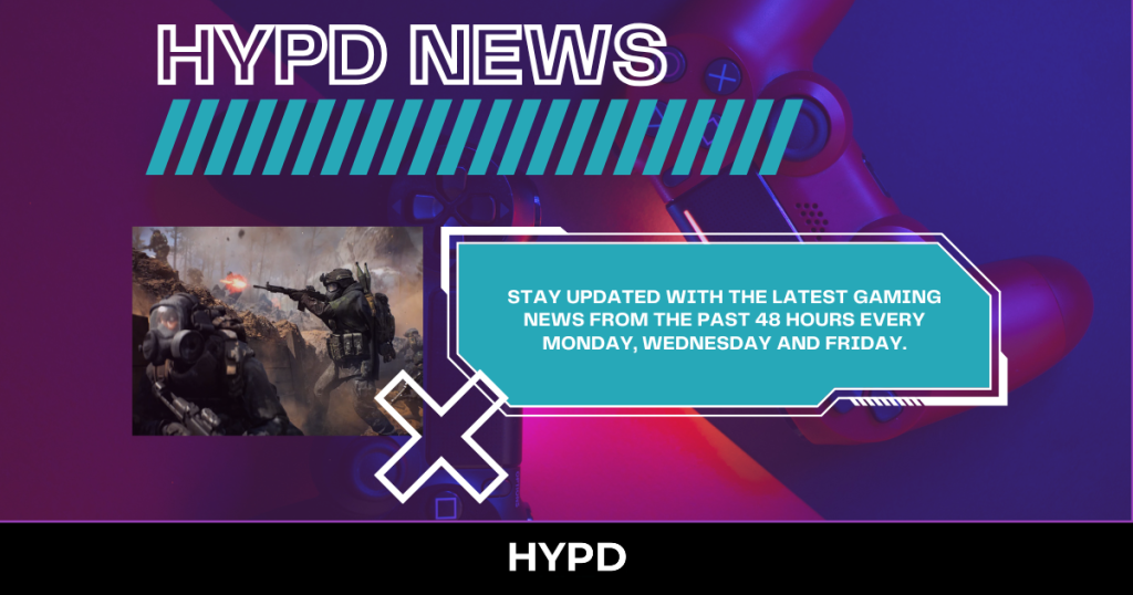 HYPD News graphic featuring Battlefield-style combat scene and banner promoting gaming world news highlights from the past 48 hours every Monday, Wednesday and Friday.