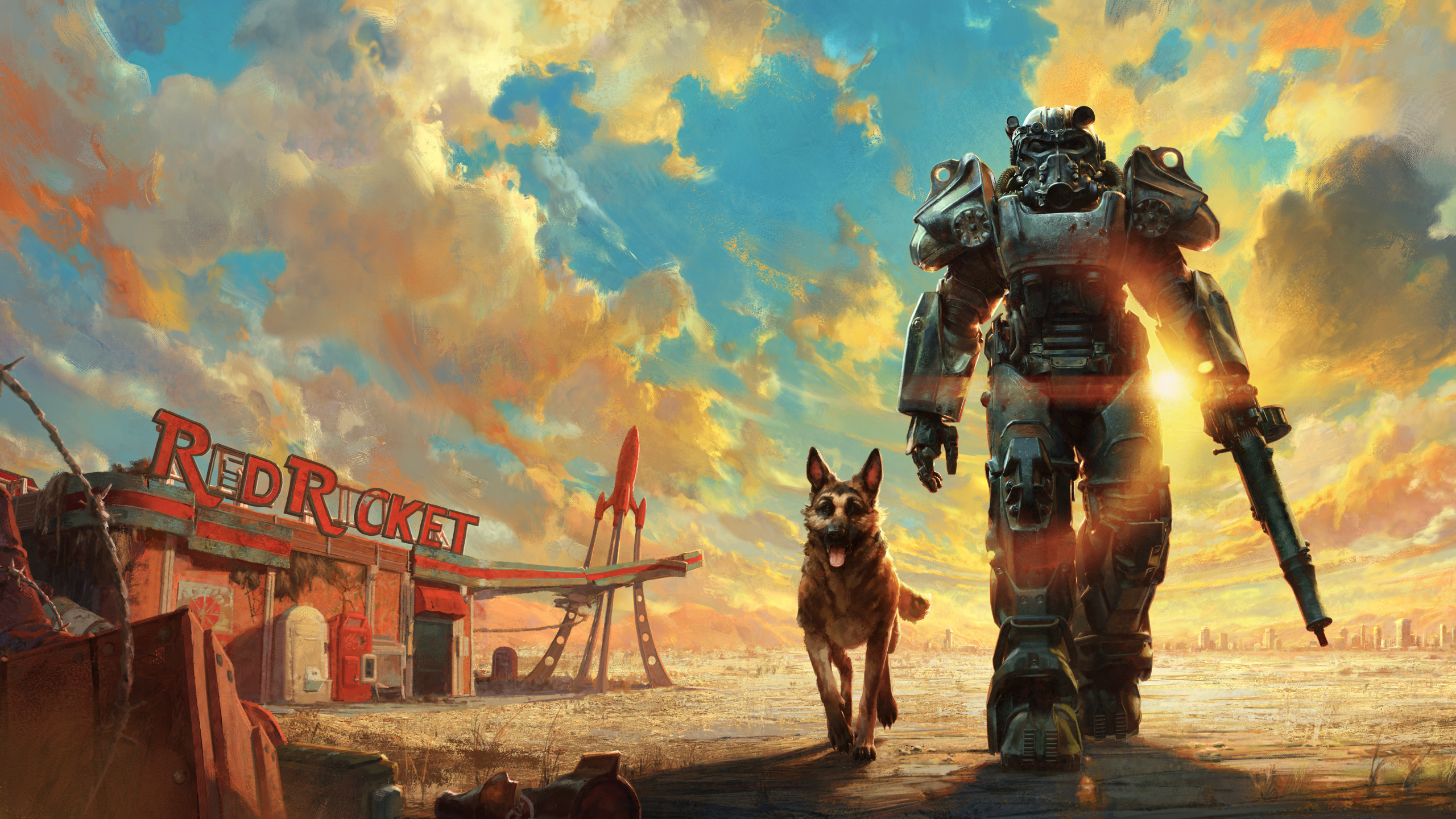 Fallout 4 key art showing a power armour survivor and dog in a post-apocalyptic wasteland, highlighting the RPG’s confirmed release on Nintendo Switch 2