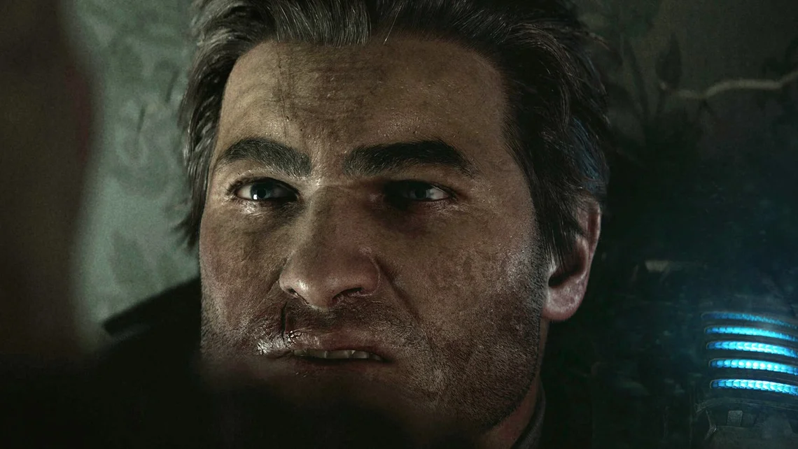 Close-up character image from Gears of War E-Day, showcasing gritty facial detail and the dark, cinematic tone of Xbox’s upcoming Gears of War release