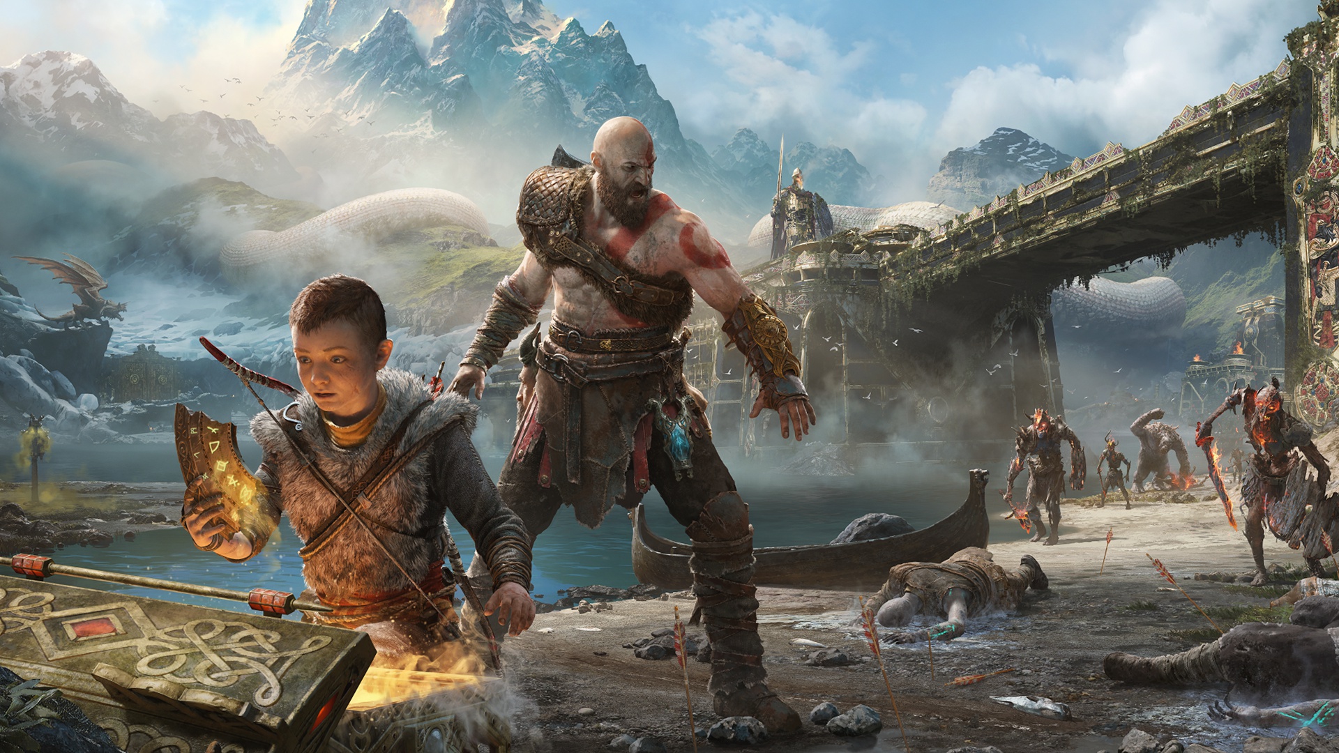 God of War scene showing Kratos and Atreus in battle, used to illustrate casting news for Amazon’s upcoming God of War series