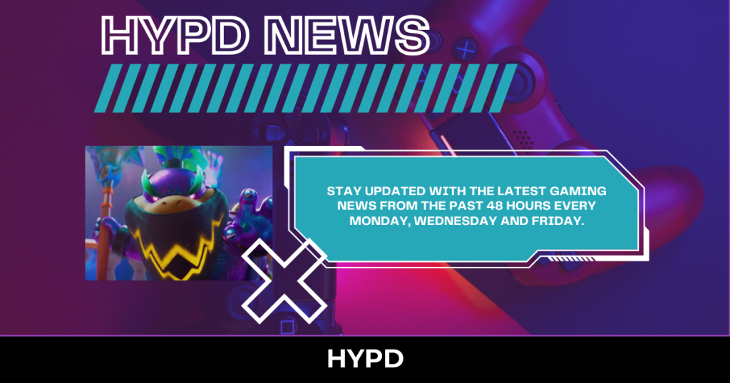 HYPD News graphic featuring a gaming controller and character artwork promoting 48-hour gaming news updates every Monday, Wednesday and Friday