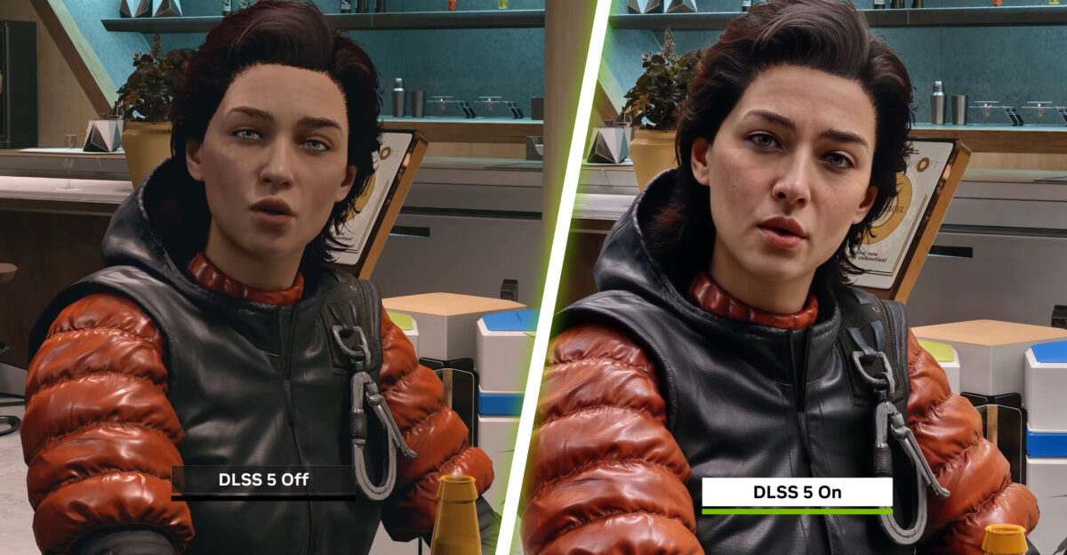 Side-by-side comparison showing DLSS 5 off vs on highlighting graphical differences and improved performance in modern gaming visuals