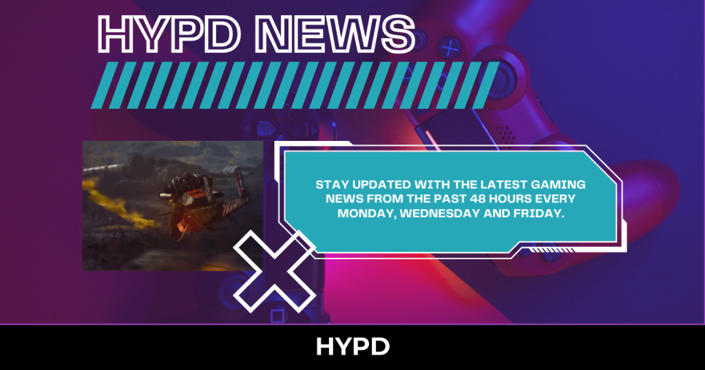vibrant gaming news banner with controller background, Star Wars racing scene thumbnail, and text promoting latest gaming updates every Monday Wednesday and Friday