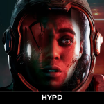 Close-up promotional artwork for Directive 8020 featuring a terrified astronaut inside a futuristic space helmet with dark red sci-fi horror lighting.