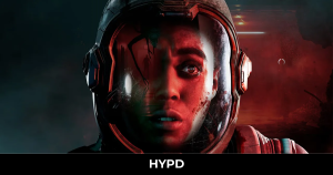 Close-up promotional artwork for Directive 8020 featuring a terrified astronaut inside a futuristic space helmet with dark red sci-fi horror lighting.