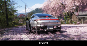 Silver Porsche driving through cherry blossom-covered Japanese mountain roads in Forza Horizon 6 with Mount Fuji in the background.