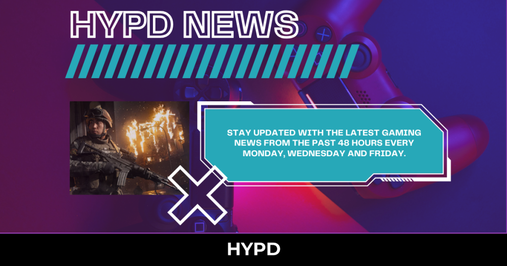 HYPD News gaming graphic featuring Call of Duty: Modern Warfare 4 artwork and a banner promoting the latest gaming news highlights from the past 48 hours.
