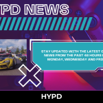 Futuristic HYPD News gaming graphic featuring racing gameplay imagery and text promoting gaming news updates from the past 48 hours every Monday, Wednesday and Friday.